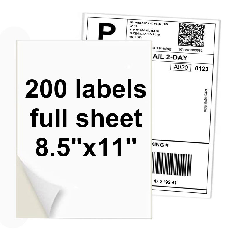 NefLaca Full Sheet Sticker Paper for Laser & Ink Jet Printers, 8.5"" x 11"" Full Sheet Address Shipping Label, 200 Sheets 200 Labels - Image 1